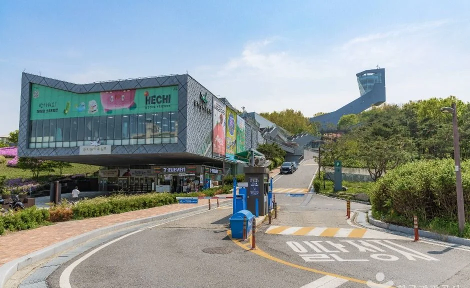 아트센터 일대 건물과 도로, 오른쪽으로 전망대 구조물이 보이는 풍경