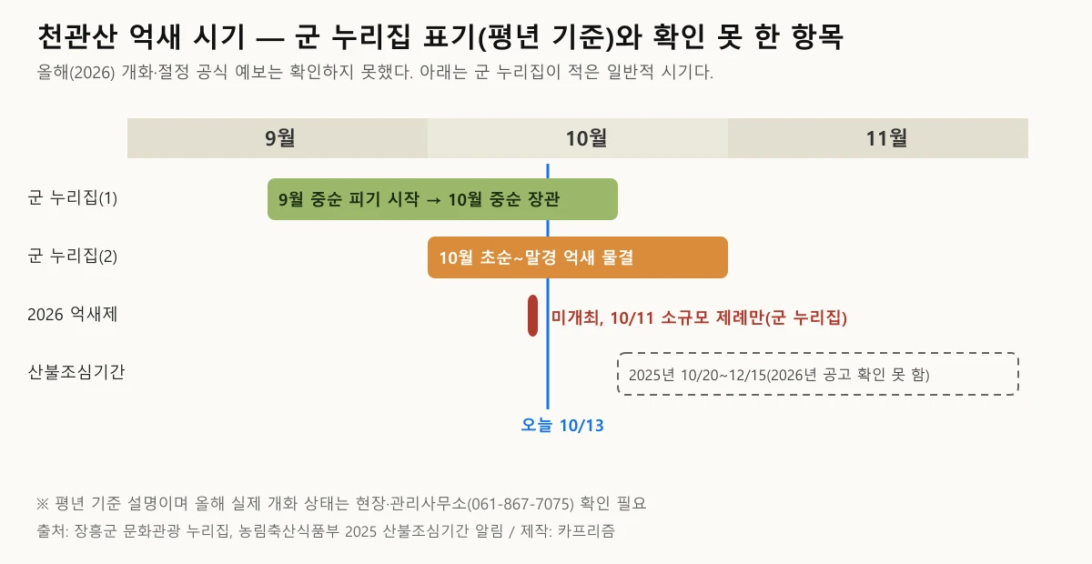 천관산 억새 시기와 억새제, 산불조심기간을 한눈에 비교한 타임라인