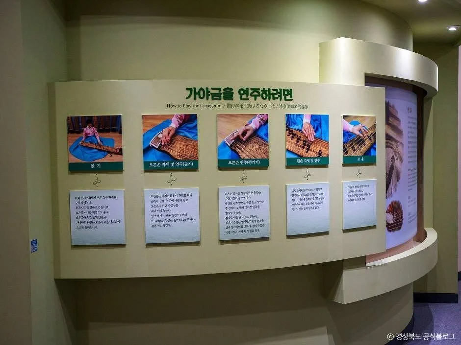 가야금 연주 방법과 우륵을 설명한 전시 패널
