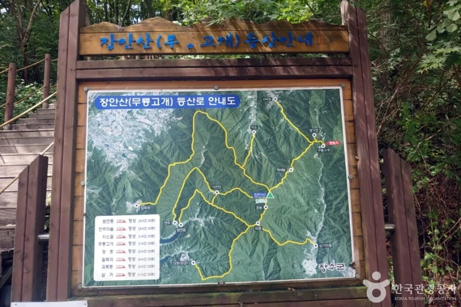 숲길 입구에 세워진 등산로 안내 지도판