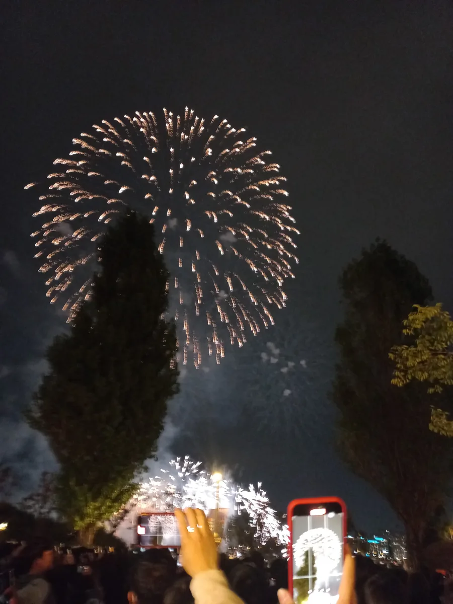 여의도 불꽃축제를 스마트폰으로 촬영하는 관람객들