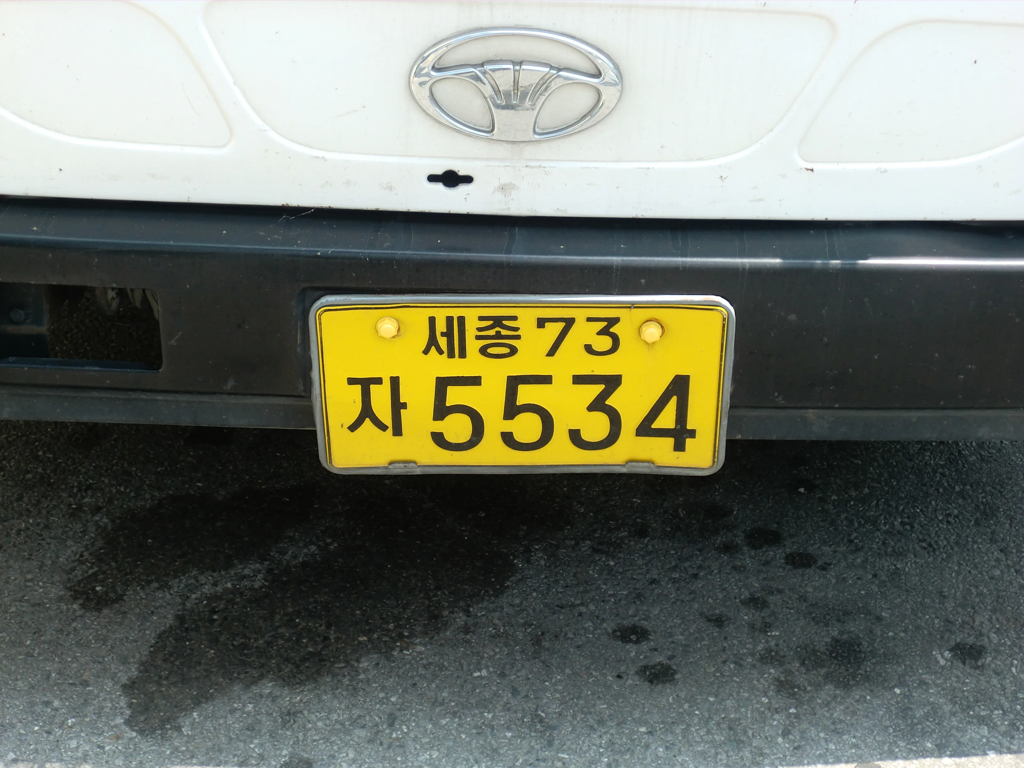 세종시 사업용 노란색 번호판이 실제 차량 뒷범퍼에 부착된 모습