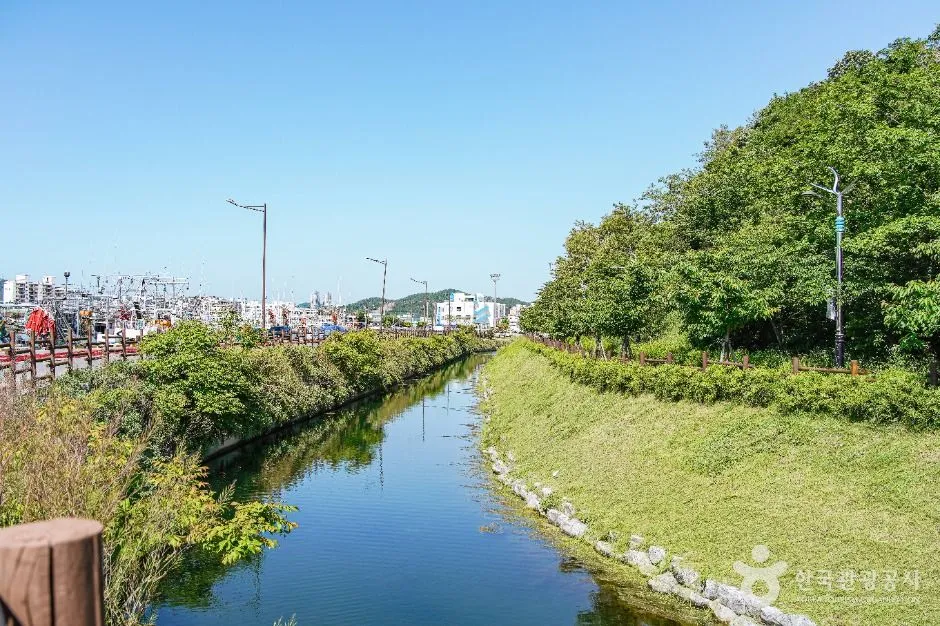 삼학도 물길과 풀밭 산책로