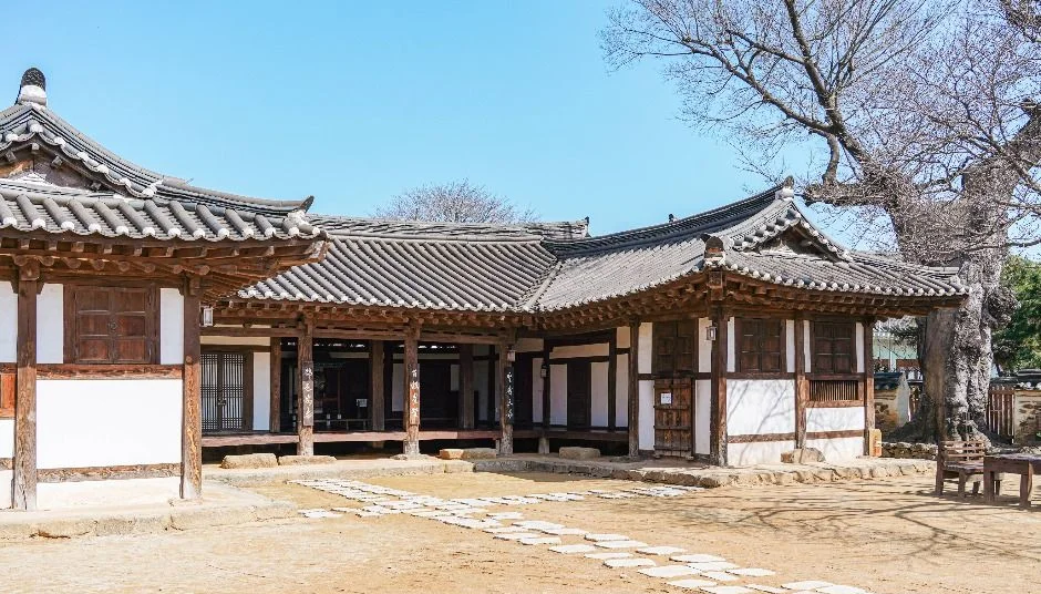 한옥 건물이 마당을 둘러싼 나주목사내아와 마당가의 고목