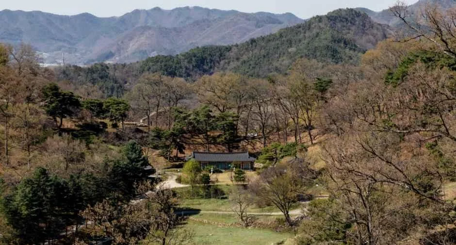 삼년산성 안쪽 골짜기와 건물