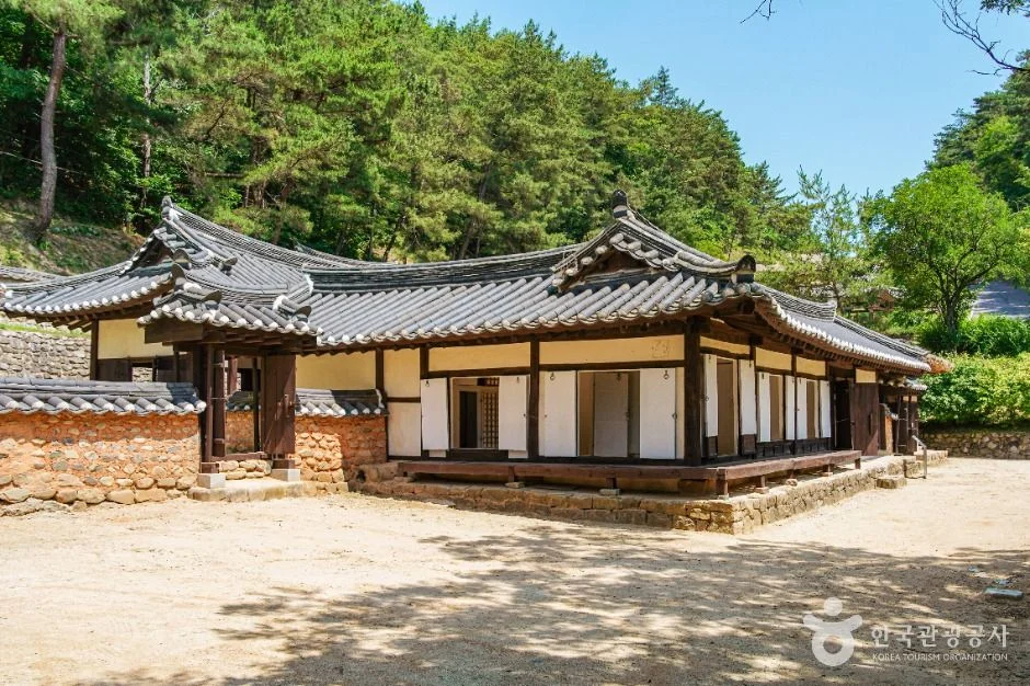 안동민속촌에 옮겨 놓은 기와지붕 한옥의 마당