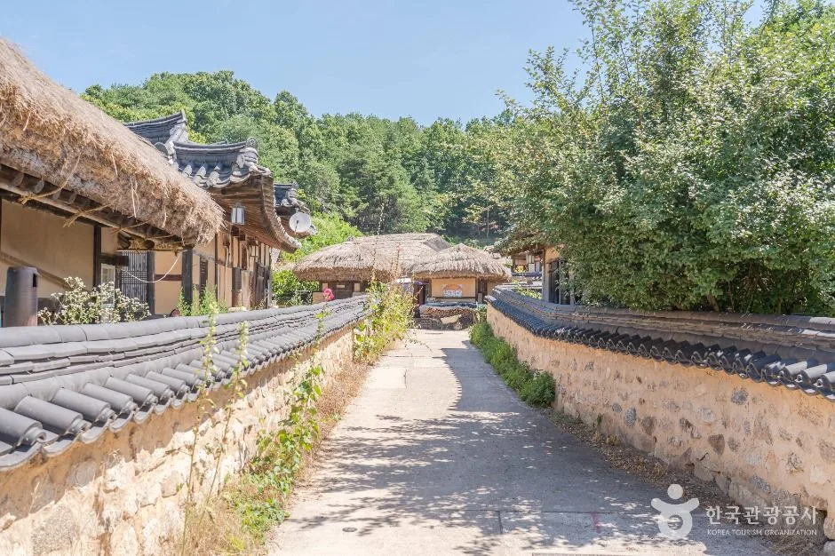 돌담과 기와지붕이 이어진 무섬마을 골목길